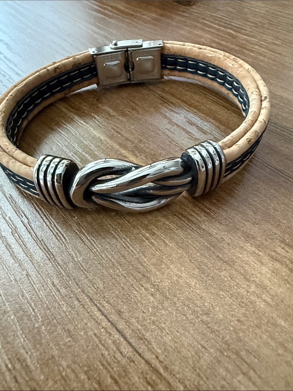 Men's Beige and Black Knot Cork Bracelet. Made in Portugal.